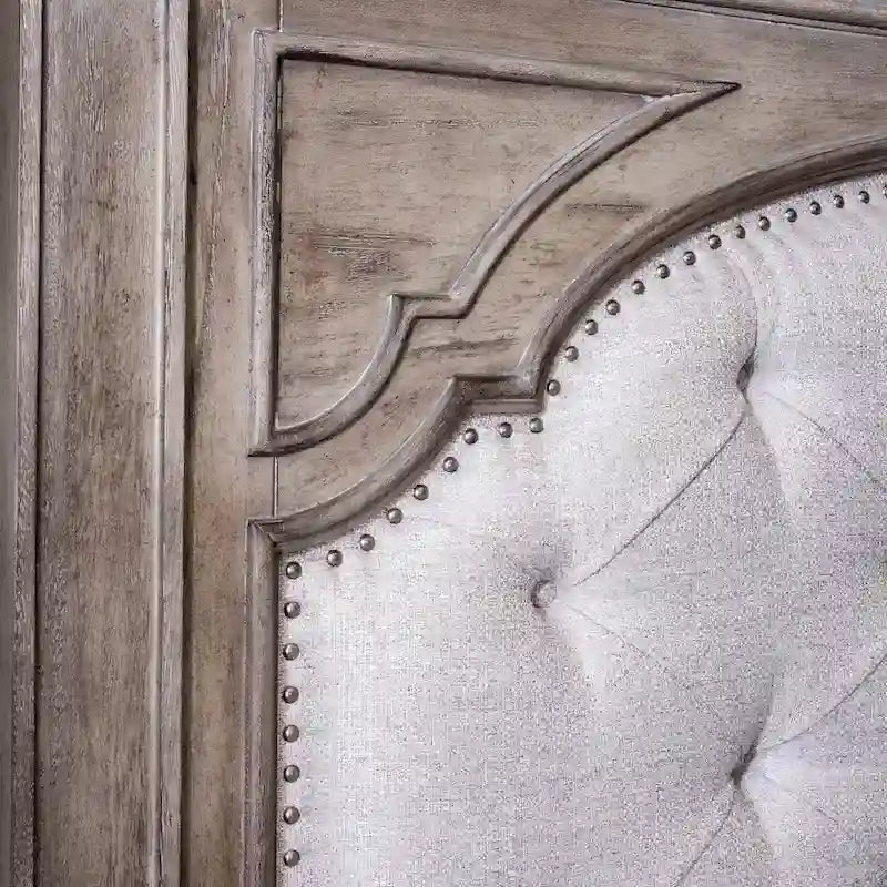 Set camera da letto con pannello imbottito 6 pezzi in legno flottato e avorio anticato, Queen/King, per 2