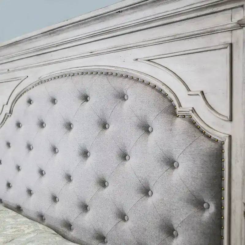 Set camera da letto con pannello imbottito 6 pezzi in legno flottato e avorio anticato, Queen/King, per 2