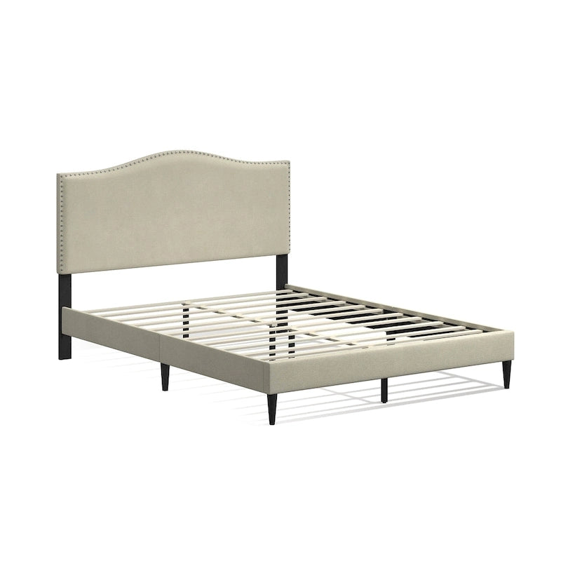 Letto imbottito con piattaforma a gobba di cammello color pietra/beige/grigio, Queen/King/Cal King, 1-2 persone