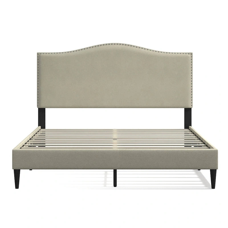 Letto imbottito con piattaforma a gobba di cammello color pietra/beige/grigio, Queen/King/Cal King, 1-2 persone