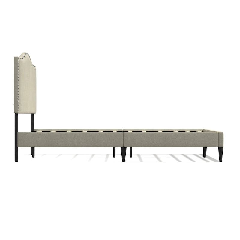 Letto imbottito con piattaforma a gobba di cammello color pietra/beige/grigio, Queen/King/Cal King, 1-2 persone