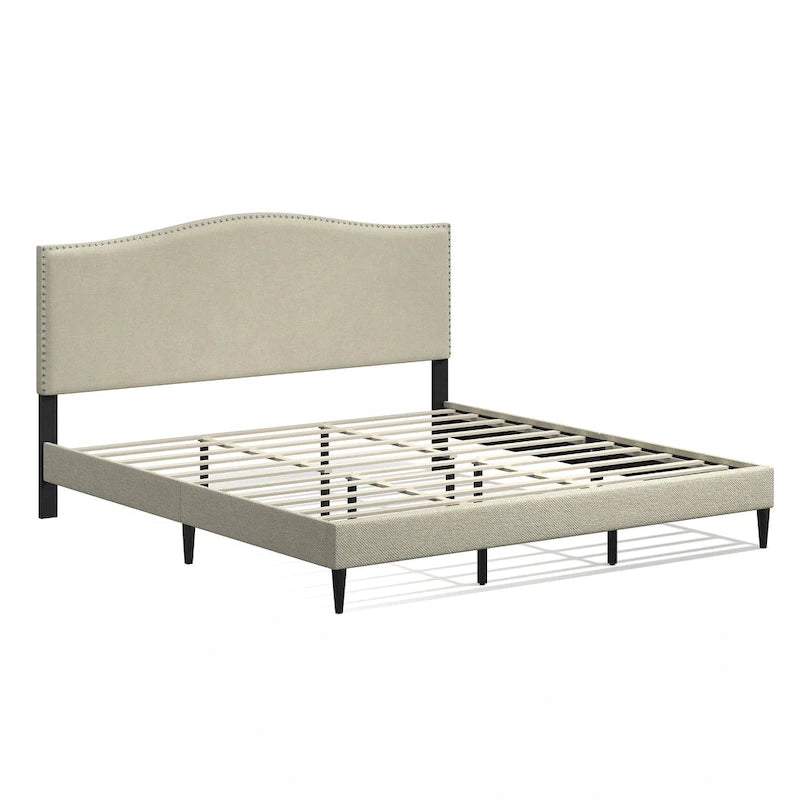 Letto imbottito con piattaforma a gobba di cammello color pietra/beige/grigio, Queen/King/Cal King, 1-2 persone