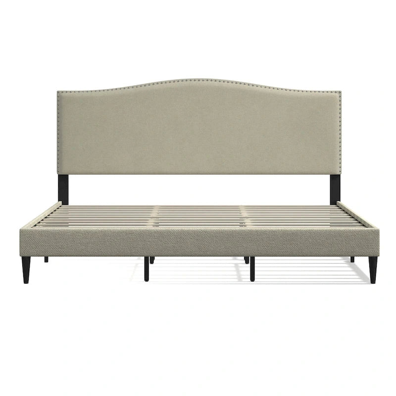 Letto imbottito con piattaforma a gobba di cammello color pietra/beige/grigio, Queen/King/Cal King, 1-2 persone