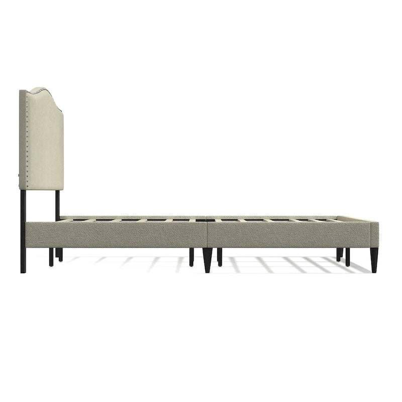 Letto imbottito con piattaforma a gobba di cammello color pietra/beige/grigio, Queen/King/Cal King, 1-2 persone