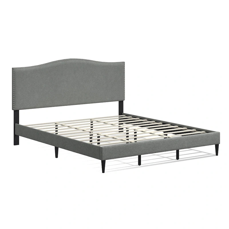 Letto imbottito con piattaforma a gobba di cammello color pietra/beige/grigio, Queen/King/Cal King, 1-2 persone