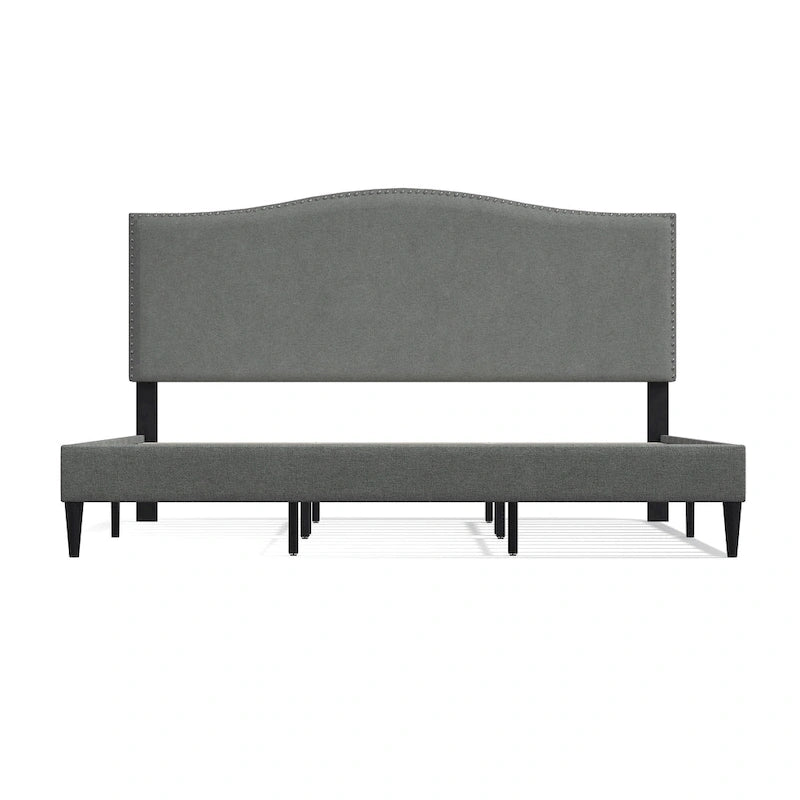 Letto imbottito con piattaforma a gobba di cammello color pietra/beige/grigio, Queen/King/Cal King, 1-2 persone