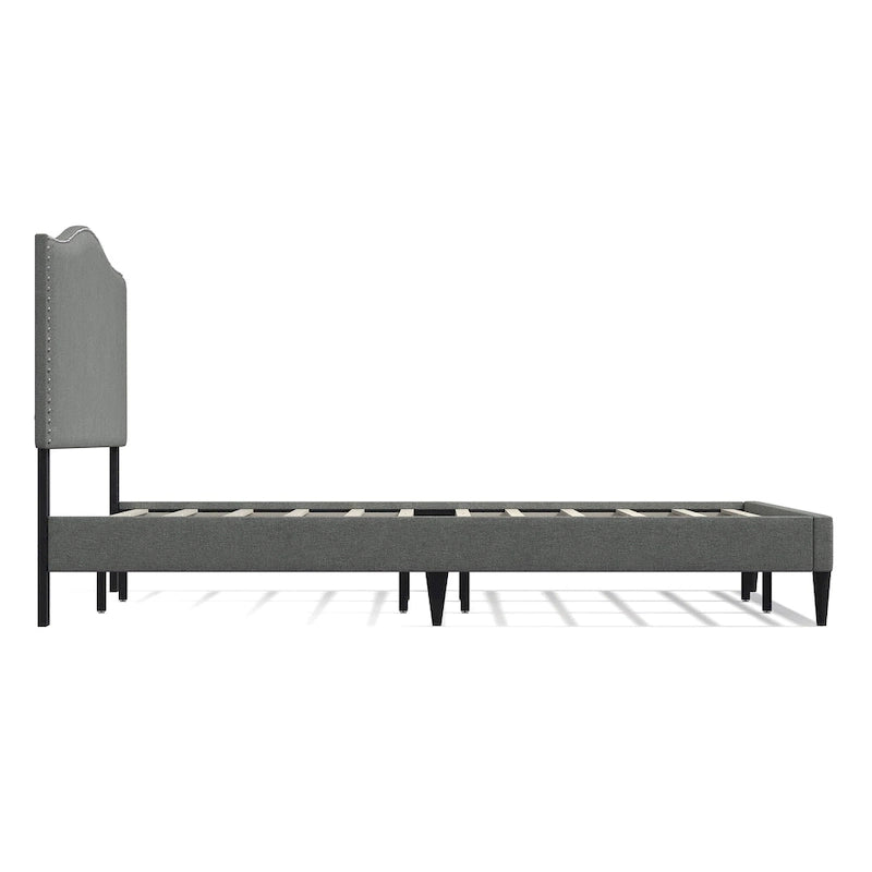 Letto imbottito con piattaforma a gobba di cammello color pietra/beige/grigio, Queen/King/Cal King, 1-2 persone