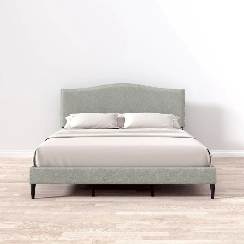 Letto imbottito con piattaforma a gobba di cammello color pietra/beige/grigio, Queen/King/Cal King, 1-2 persone