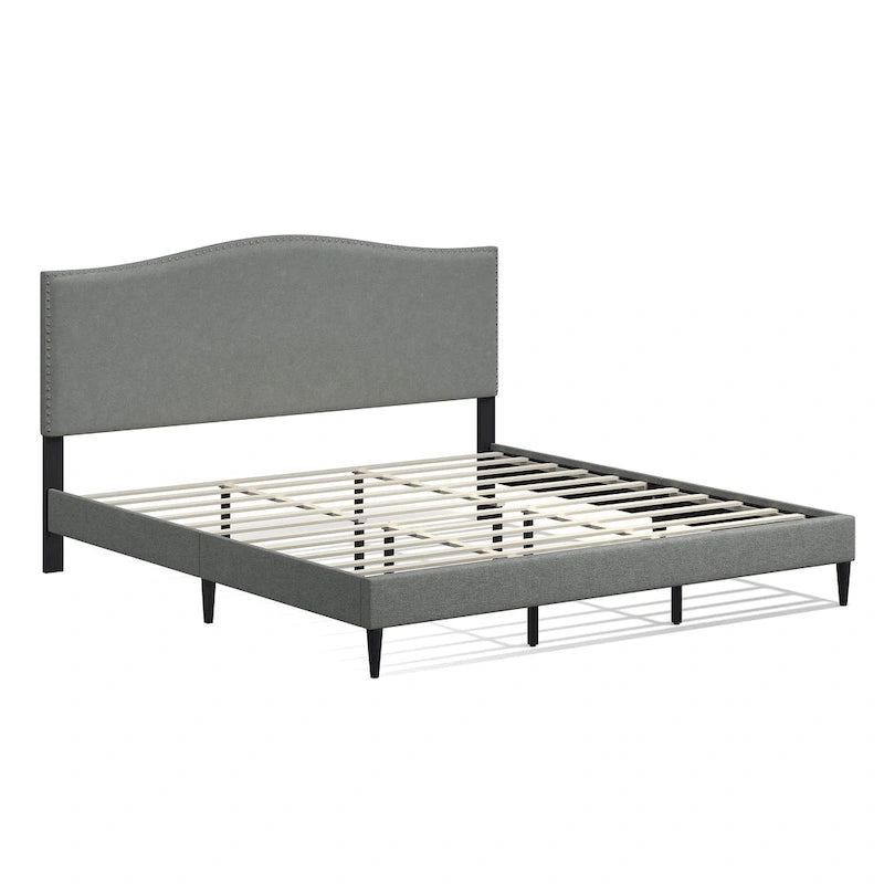 Letto imbottito con piattaforma a gobba di cammello color pietra/beige/grigio, Queen/King/Cal King, 1-2 persone