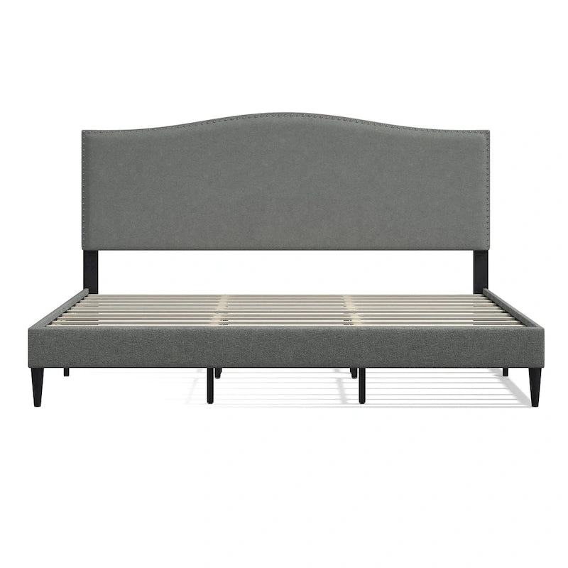 Letto imbottito con piattaforma a gobba di cammello color pietra/beige/grigio, Queen/King/Cal King, 1-2 persone