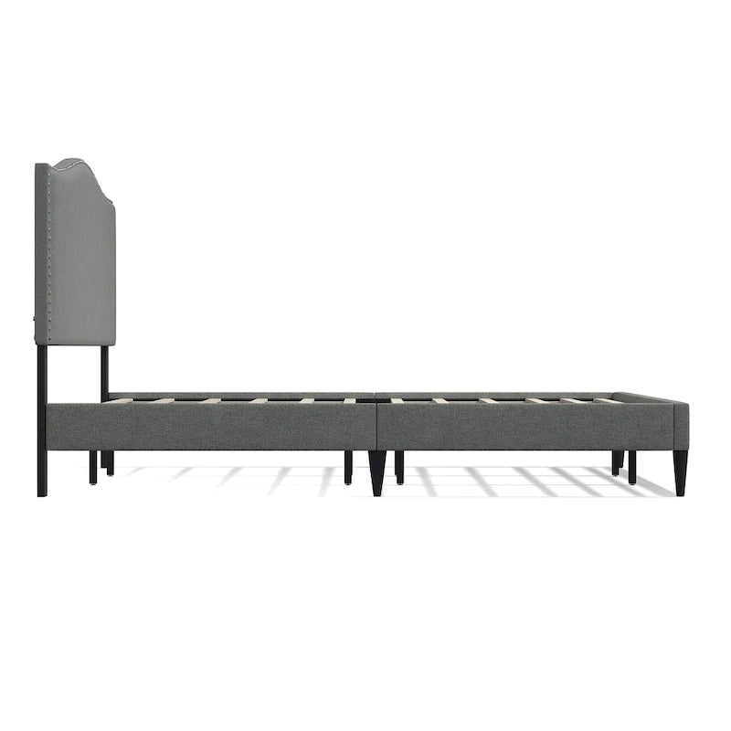 Letto imbottito con piattaforma a gobba di cammello color pietra/beige/grigio, Queen/King/Cal King, 1-2 persone