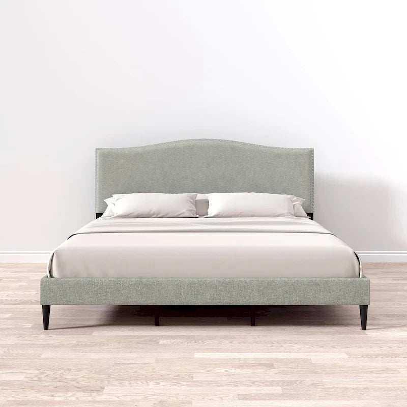 Letto imbottito con piattaforma a gobba di cammello color pietra/beige/grigio, Queen/King/Cal King, 1-2 persone