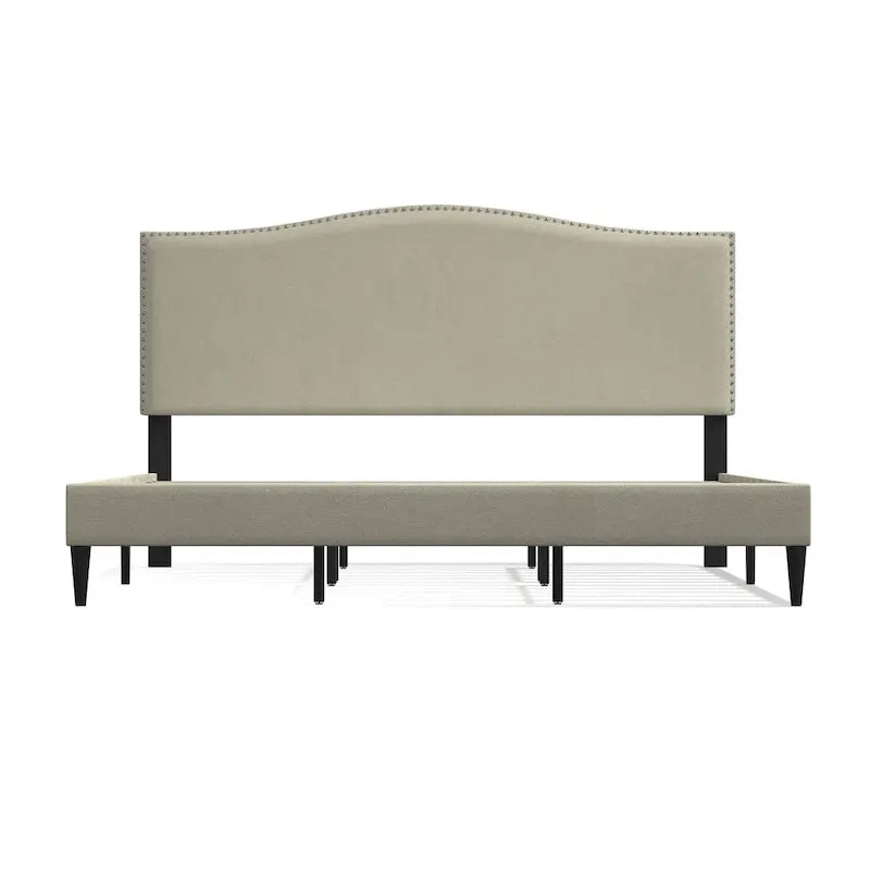 Letto imbottito con piattaforma a gobba di cammello color pietra/beige/grigio, Queen/King/Cal King, 1-2 persone