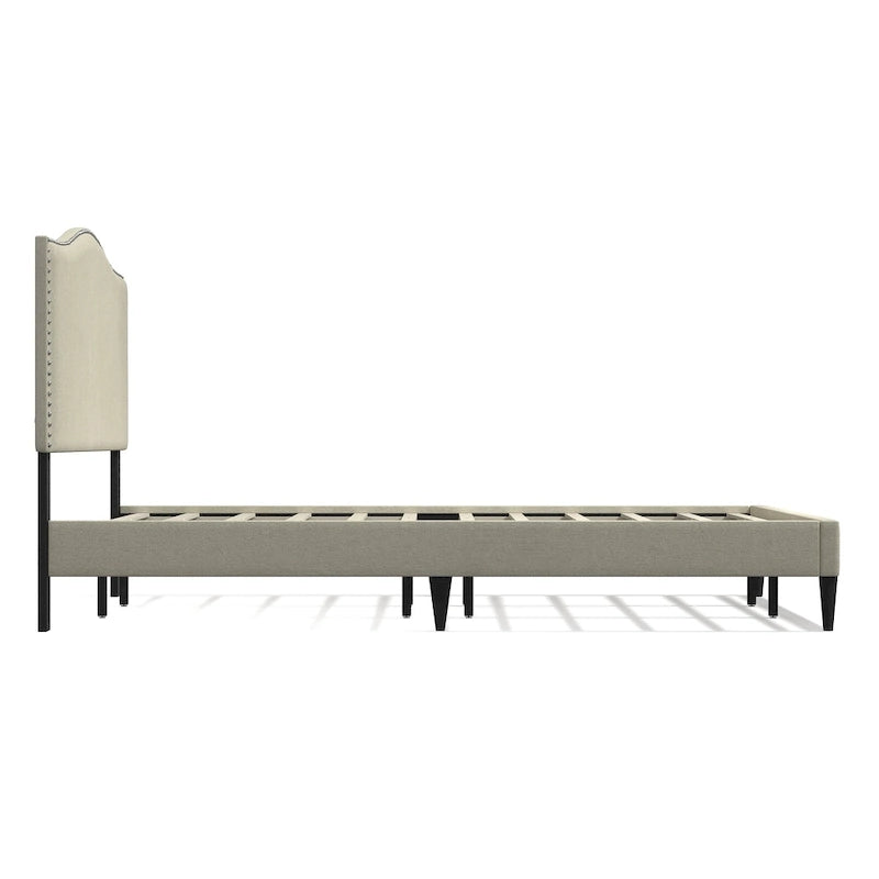 Letto imbottito con piattaforma a gobba di cammello color pietra/beige/grigio, Queen/King/Cal King, 1-2 persone