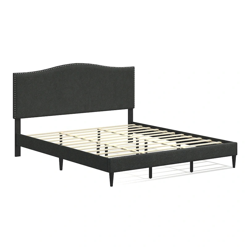 Letto imbottito con piattaforma a gobba di cammello color pietra/beige/grigio, Queen/King/Cal King, 1-2 persone