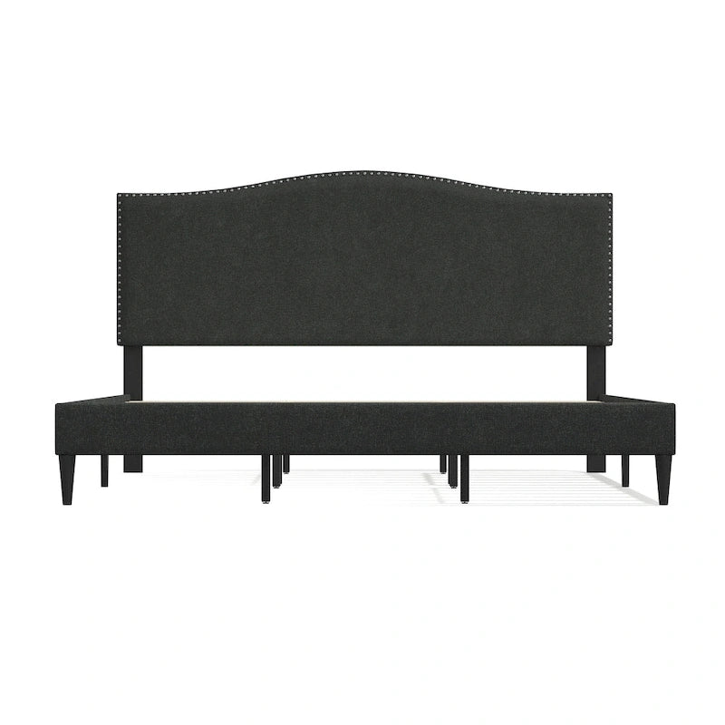 Letto imbottito con piattaforma a gobba di cammello color pietra/beige/grigio, Queen/King/Cal King, 1-2 persone