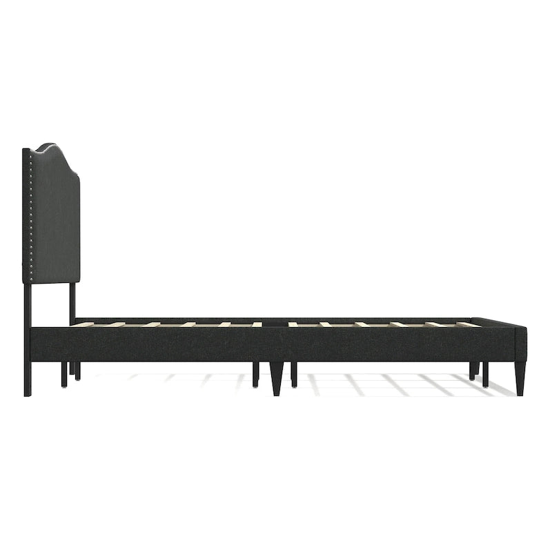 Letto imbottito con piattaforma a gobba di cammello color pietra/beige/grigio, Queen/King/Cal King, 1-2 persone