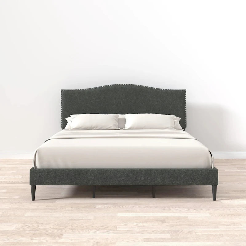 Letto imbottito con piattaforma a gobba di cammello color pietra/beige/grigio, Queen/King/Cal King, 1-2 persone