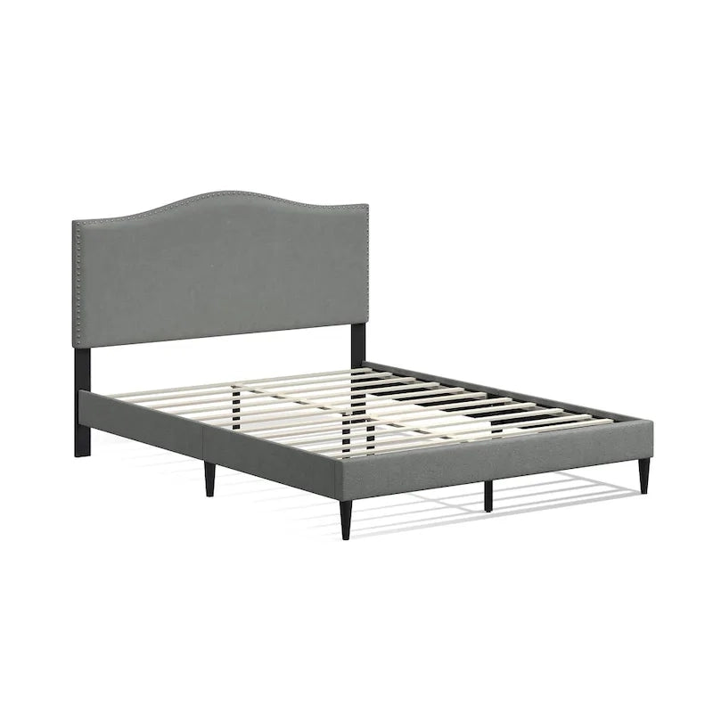Letto imbottito con piattaforma a gobba di cammello color pietra/beige/grigio, Queen/King/Cal King, 1-2 persone