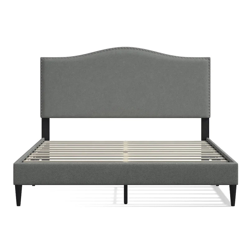 Letto imbottito con piattaforma a gobba di cammello color pietra/beige/grigio, Queen/King/Cal King, 1-2 persone