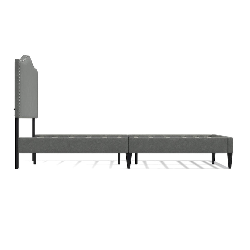 Letto imbottito con piattaforma a gobba di cammello color pietra/beige/grigio, Queen/King/Cal King, 1-2 persone