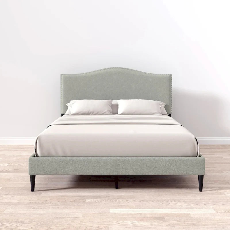 Letto imbottito con piattaforma a gobba di cammello color pietra/beige/grigio, Queen/King/Cal King, 1-2 persone