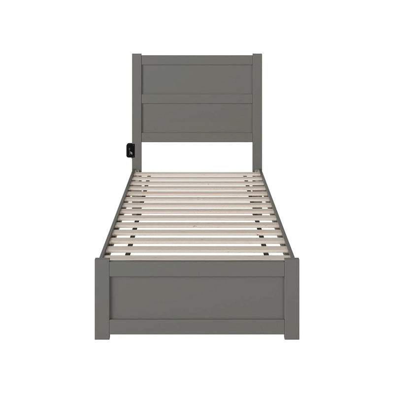 Letto a piattaforma singolo grigio Twin XL con pediera
