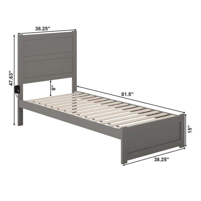 Letto a piattaforma singolo grigio Twin XL con pediera