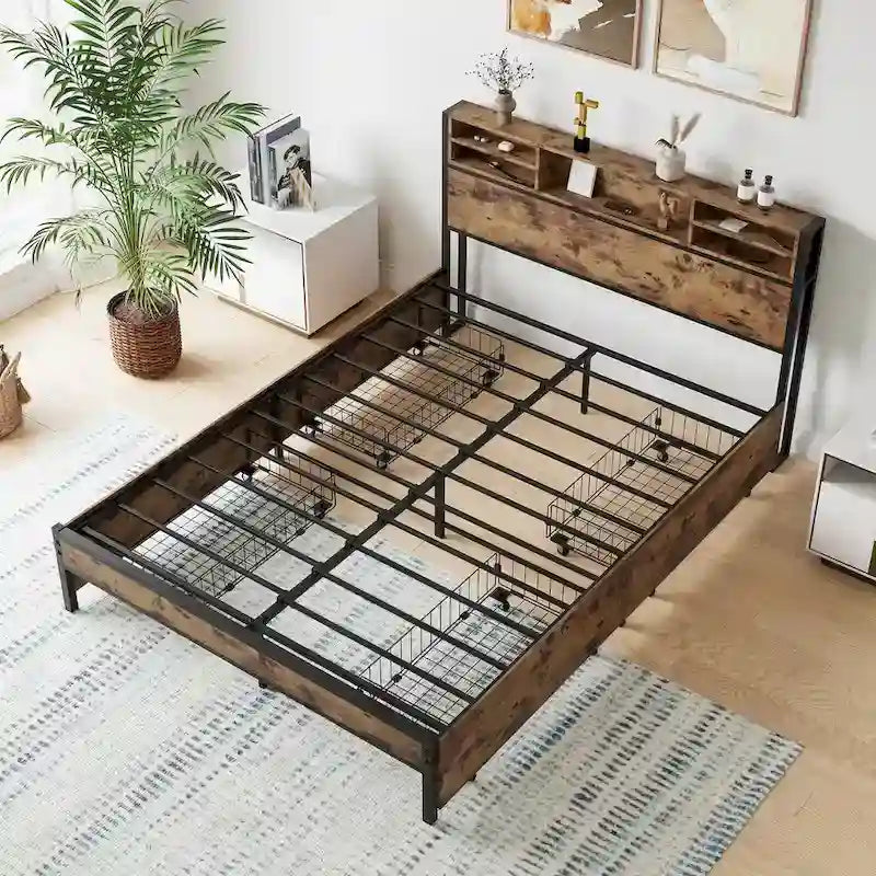 Struttura letto a piattaforma matrimoniale nera, testiera con vani portaoggetti e 4 cassetti, per 1-2 persone