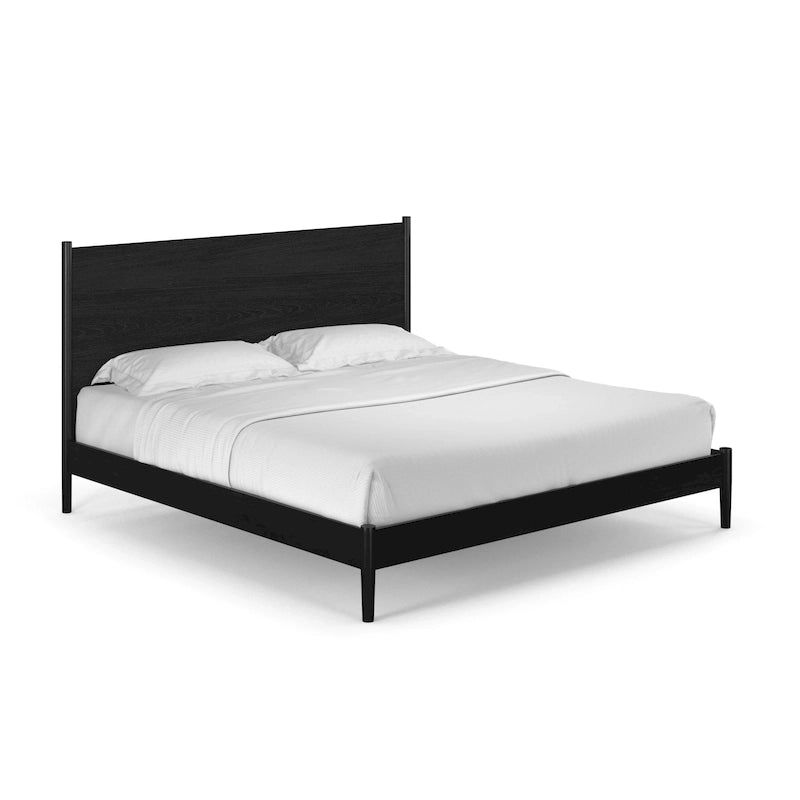 Letto a pannelli scandinavo nero/noce/marrone chiaro con gambe affusolate – King