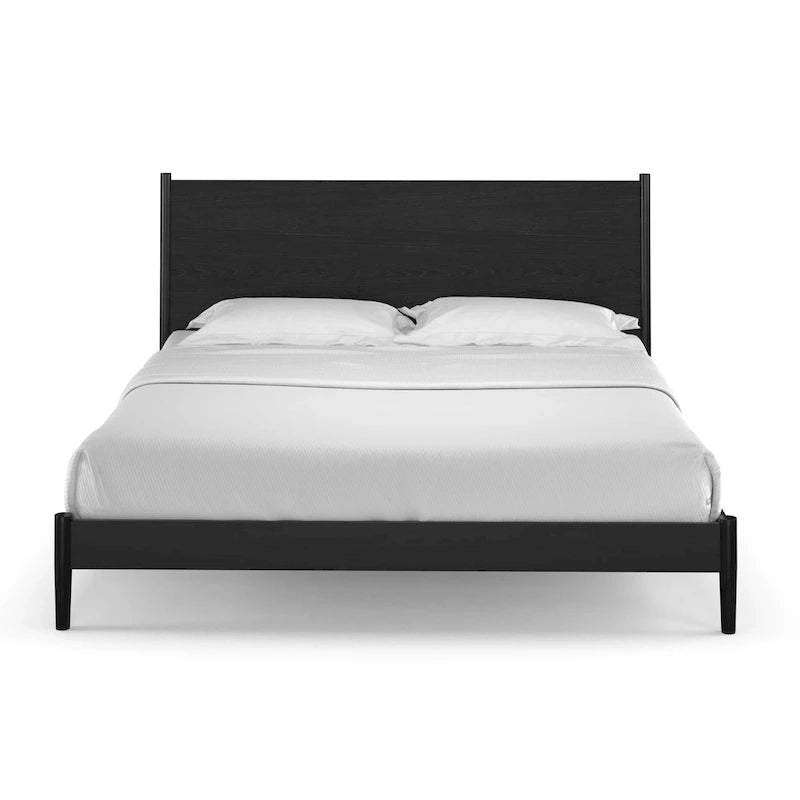 Letto a pannelli scandinavo nero/noce/marrone chiaro con gambe affusolate – King