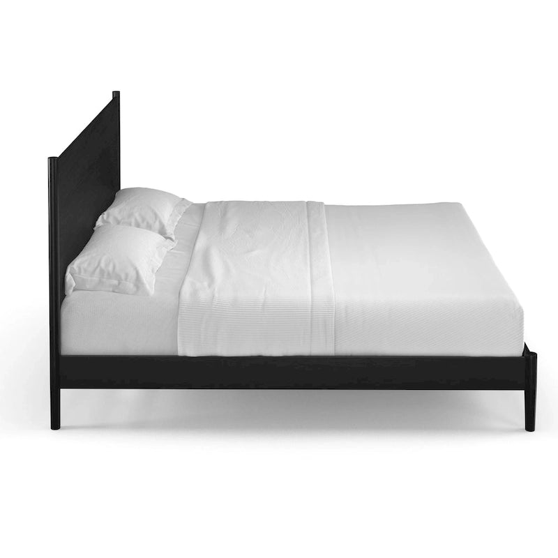 Letto a pannelli scandinavo nero/noce/marrone chiaro con gambe affusolate – King