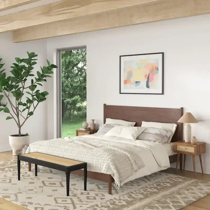 Letto a pannelli scandinavo nero/noce/marrone chiaro con gambe affusolate – King