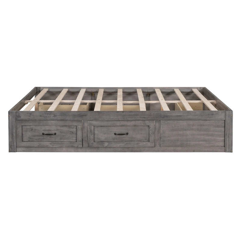 Letto a Piattaforma Queen con 6 Cassetti Contenitore, Grigio Antico / Bianco / Naturale, Per 1-2 Persone