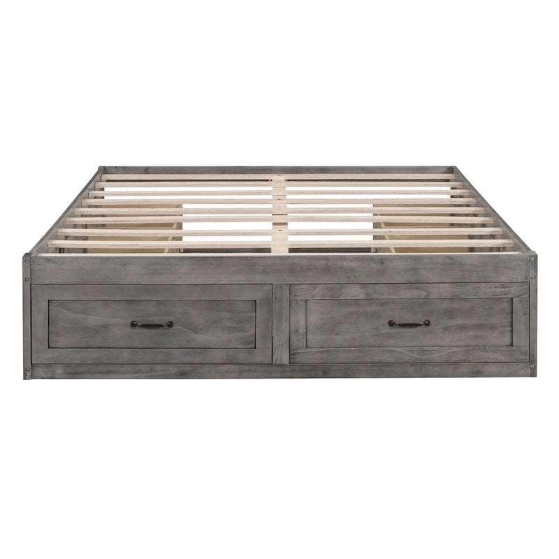 Letto a Piattaforma Queen con 6 Cassetti Contenitore, Grigio Antico / Bianco / Naturale, Per 1-2 Persone