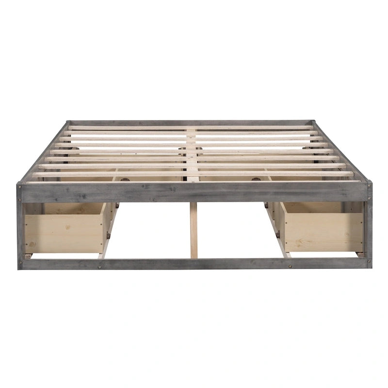 Letto a Piattaforma Queen con 6 Cassetti Contenitore, Grigio Antico / Bianco / Naturale, Per 1-2 Persone