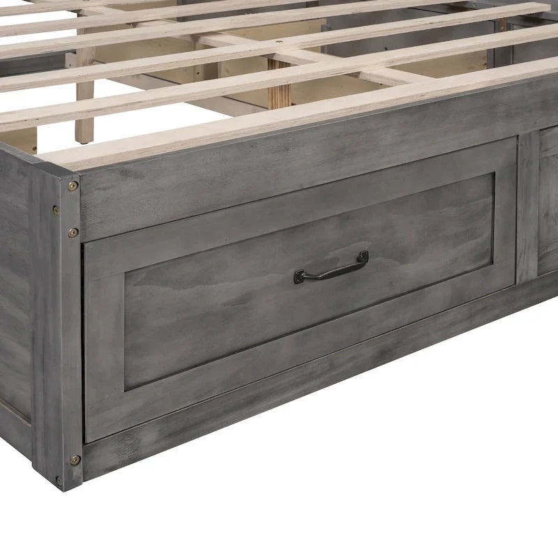 Letto a Piattaforma Queen con 6 Cassetti Contenitore, Grigio Antico / Bianco / Naturale, Per 1-2 Persone