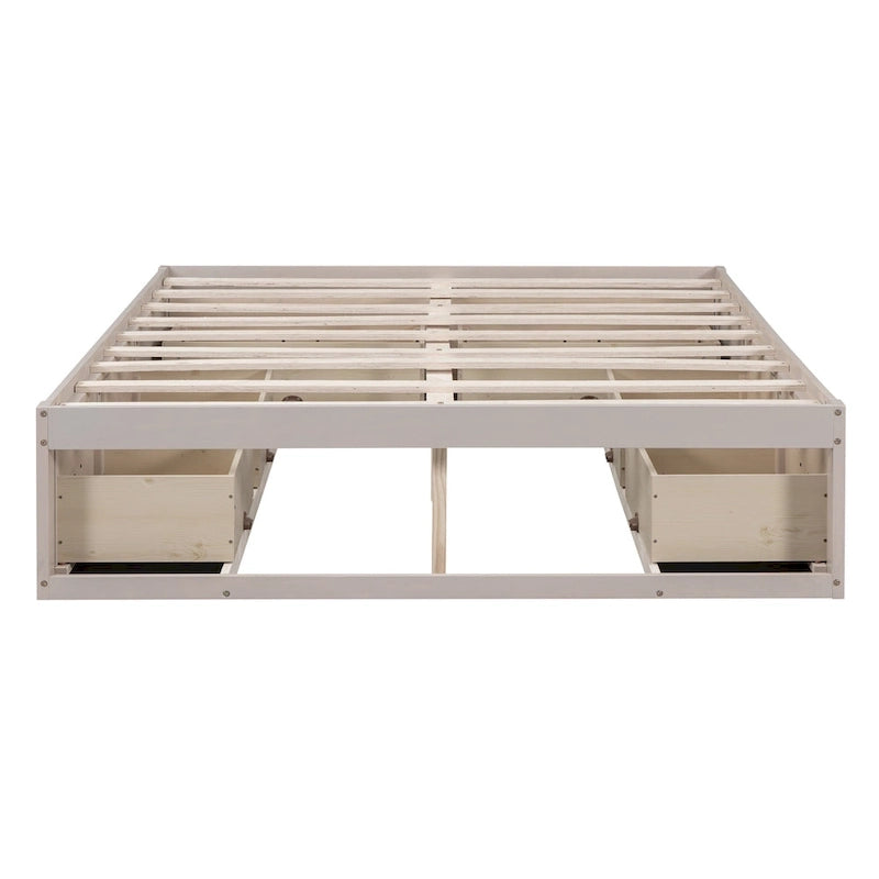 Letto a Piattaforma Queen con 6 Cassetti Contenitore, Grigio Antico / Bianco / Naturale, Per 1-2 Persone