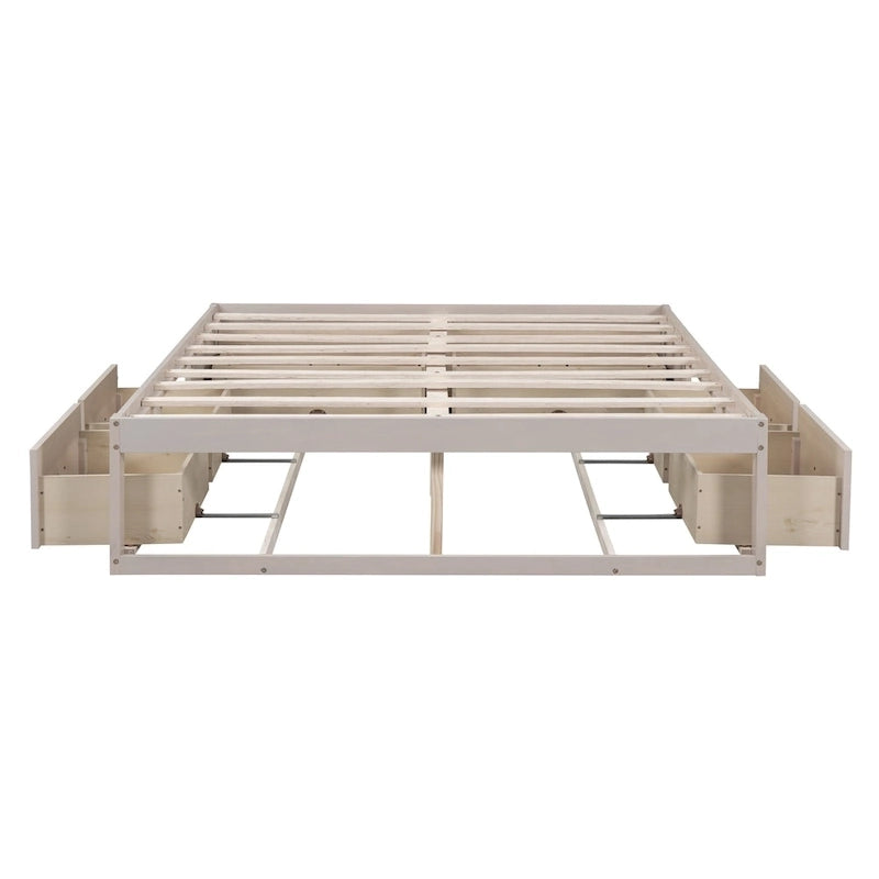 Letto a Piattaforma Queen con 6 Cassetti Contenitore, Grigio Antico / Bianco / Naturale, Per 1-2 Persone
