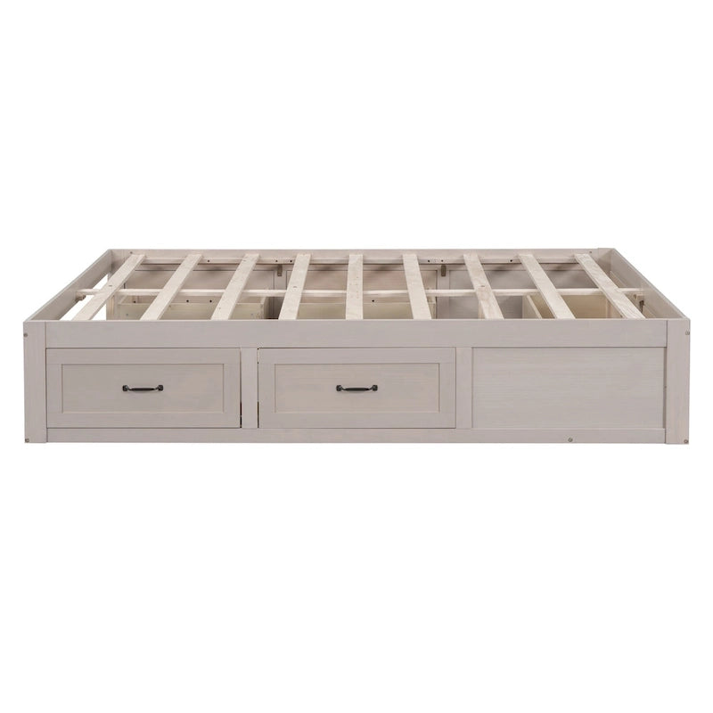Letto a Piattaforma Queen con 6 Cassetti Contenitore, Grigio Antico / Bianco / Naturale, Per 1-2 Persone