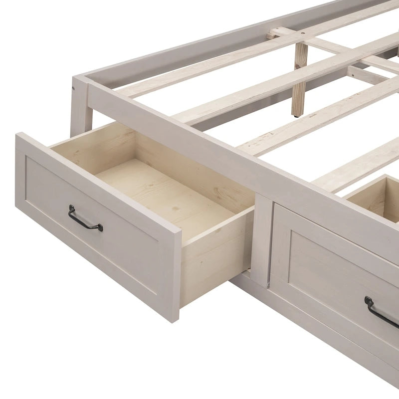 Letto a Piattaforma Queen con 6 Cassetti Contenitore, Grigio Antico / Bianco / Naturale, Per 1-2 Persone