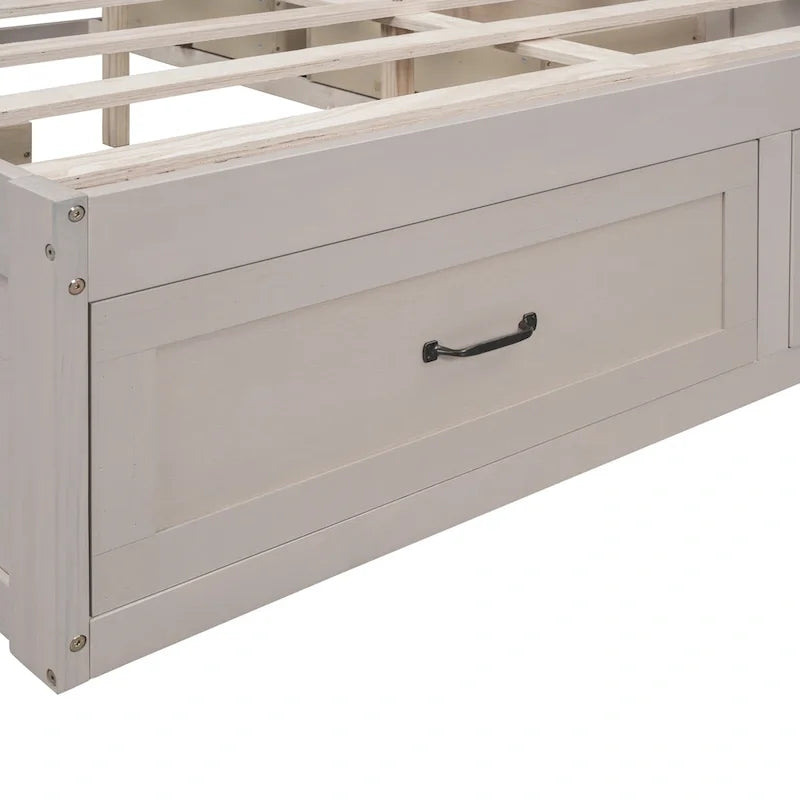Letto a Piattaforma Queen con 6 Cassetti Contenitore, Grigio Antico / Bianco / Naturale, Per 1-2 Persone