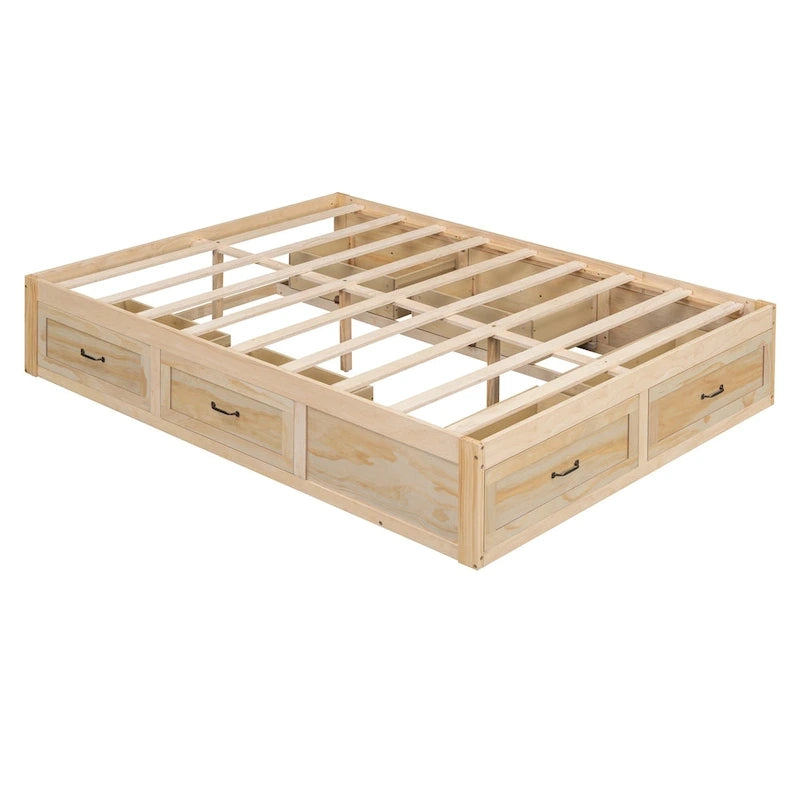 Letto a Piattaforma Queen con 6 Cassetti Contenitore, Grigio Antico / Bianco / Naturale, Per 1-2 Persone