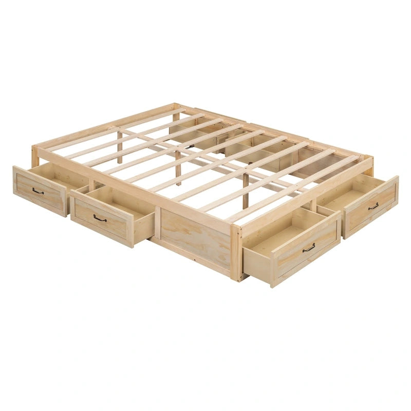 Letto a Piattaforma Queen con 6 Cassetti Contenitore, Grigio Antico / Bianco / Naturale, Per 1-2 Persone