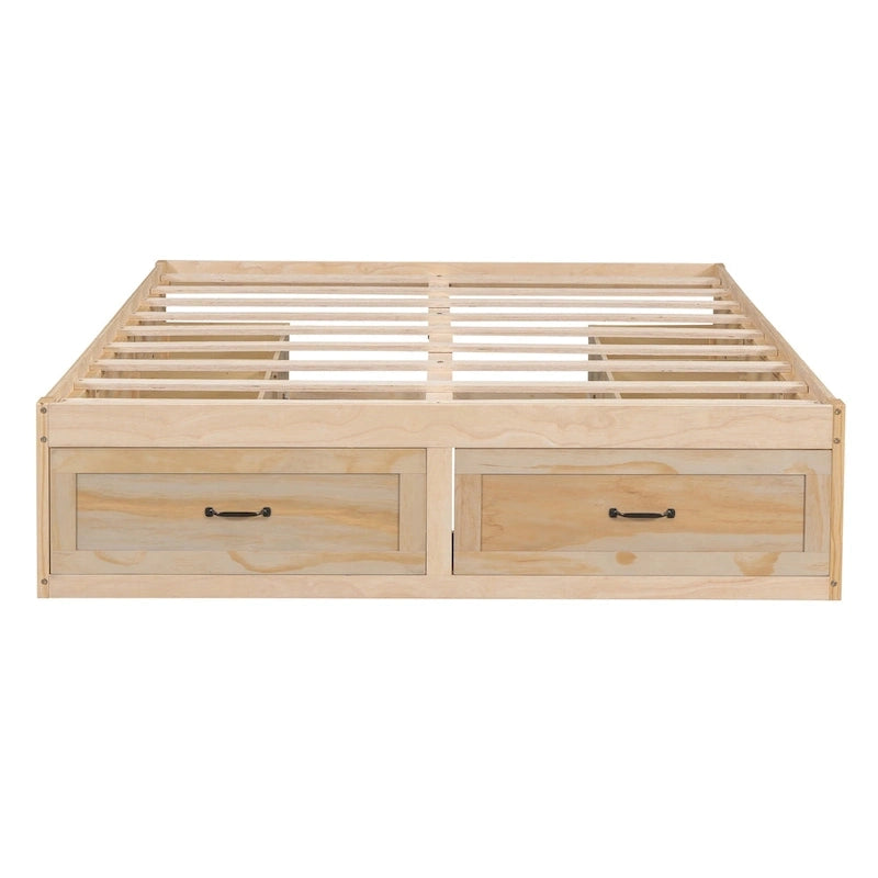 Letto a Piattaforma Queen con 6 Cassetti Contenitore, Grigio Antico / Bianco / Naturale, Per 1-2 Persone