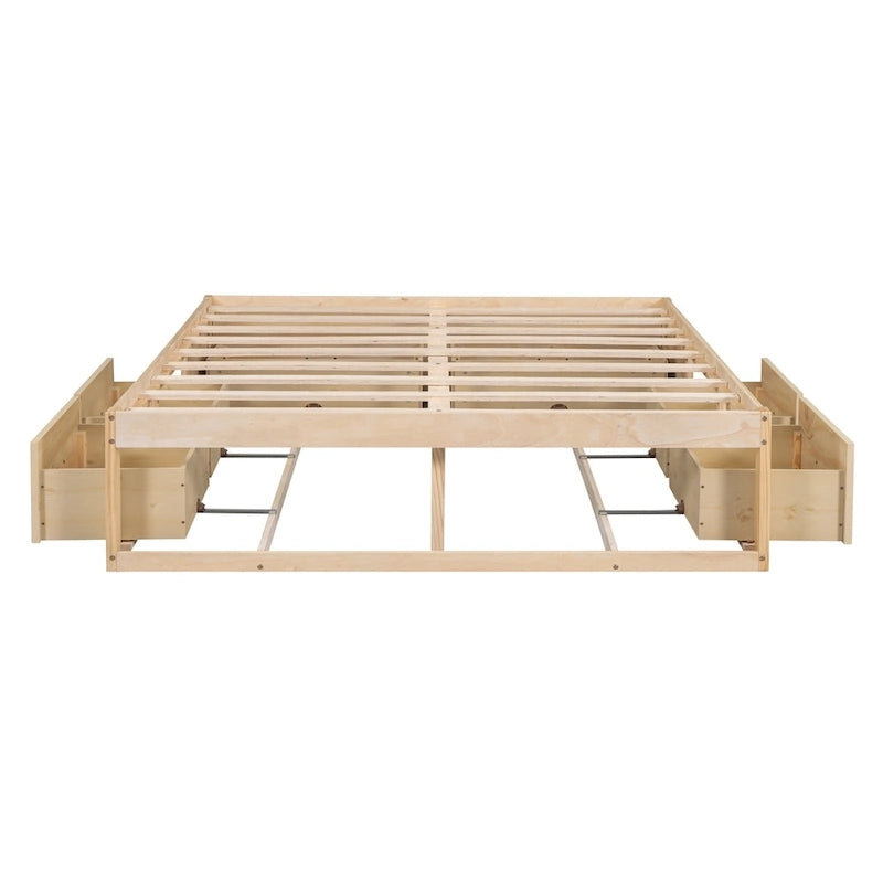Letto a Piattaforma Queen con 6 Cassetti Contenitore, Grigio Antico / Bianco / Naturale, Per 1-2 Persone