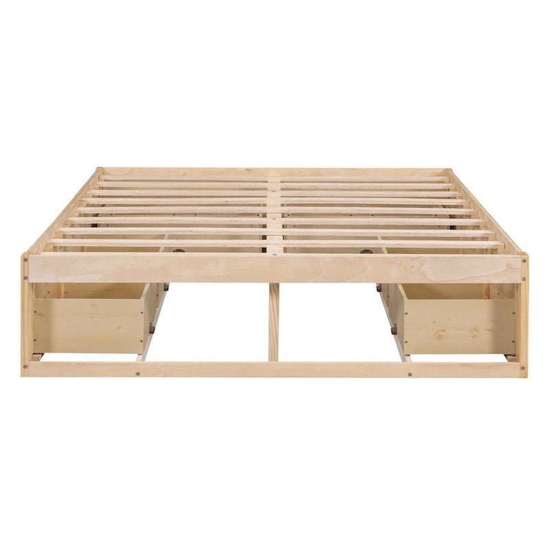 Letto a Piattaforma Queen con 6 Cassetti Contenitore, Grigio Antico / Bianco / Naturale, Per 1-2 Persone