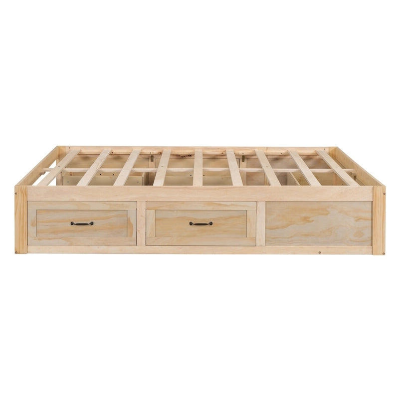 Letto a Piattaforma Queen con 6 Cassetti Contenitore, Grigio Antico / Bianco / Naturale, Per 1-2 Persone