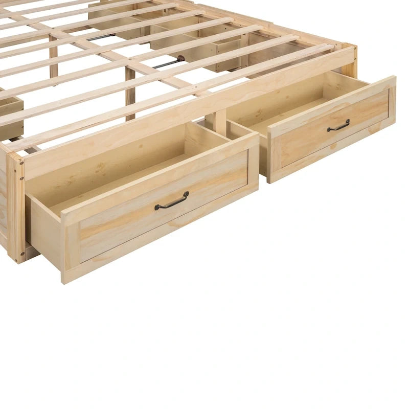 Letto a Piattaforma Queen con 6 Cassetti Contenitore, Grigio Antico / Bianco / Naturale, Per 1-2 Persone