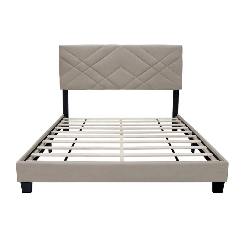Struttura Letto a Piattaforma Queen Imbottita Beige, Resistente alle Macchie, Supporta 2 Adulti